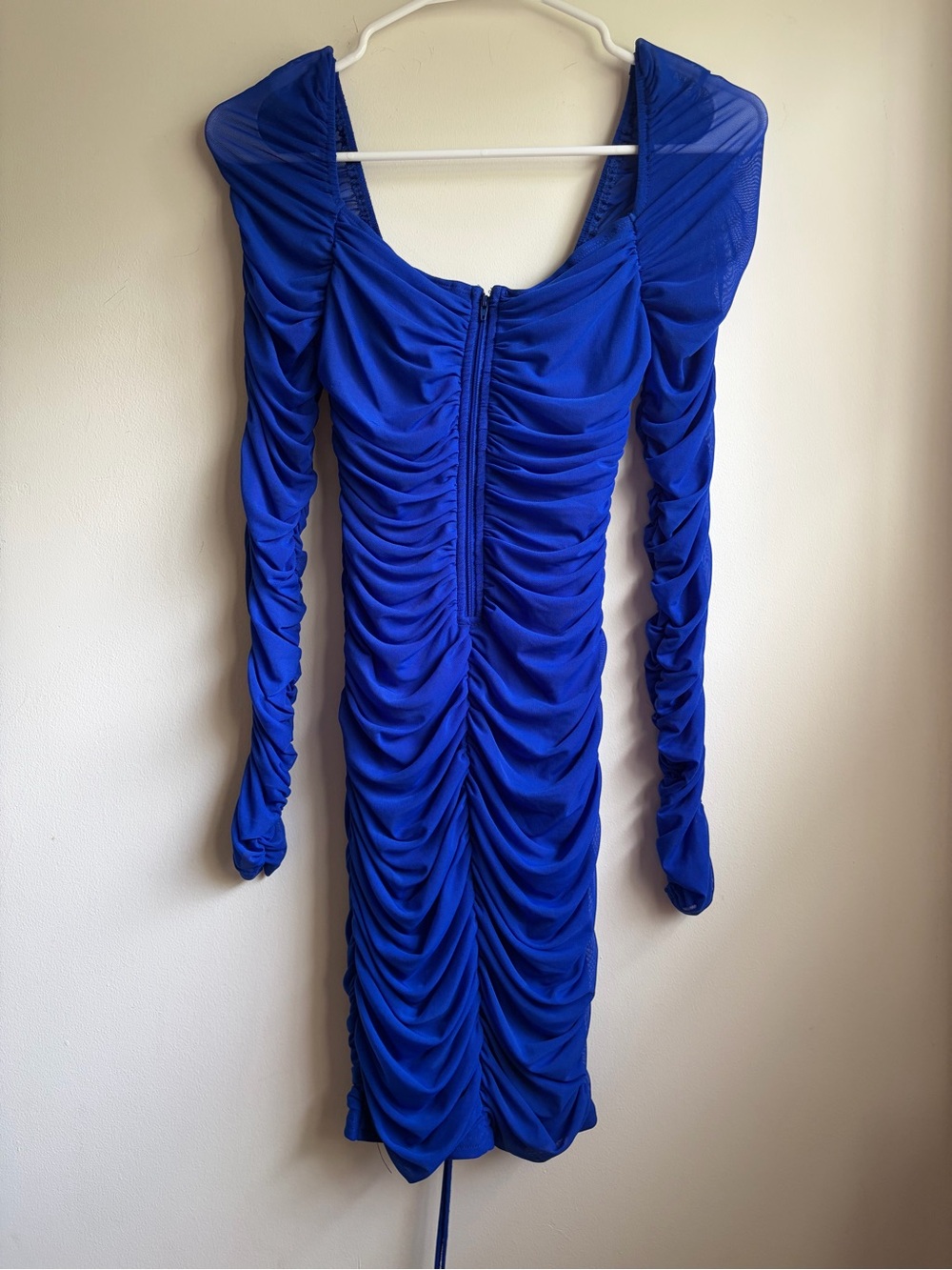 Windsor Blue Ruched Long Sleeve Bodycon Mini Dress Size S PD71323K-ROYAL - Picture 7 of 7